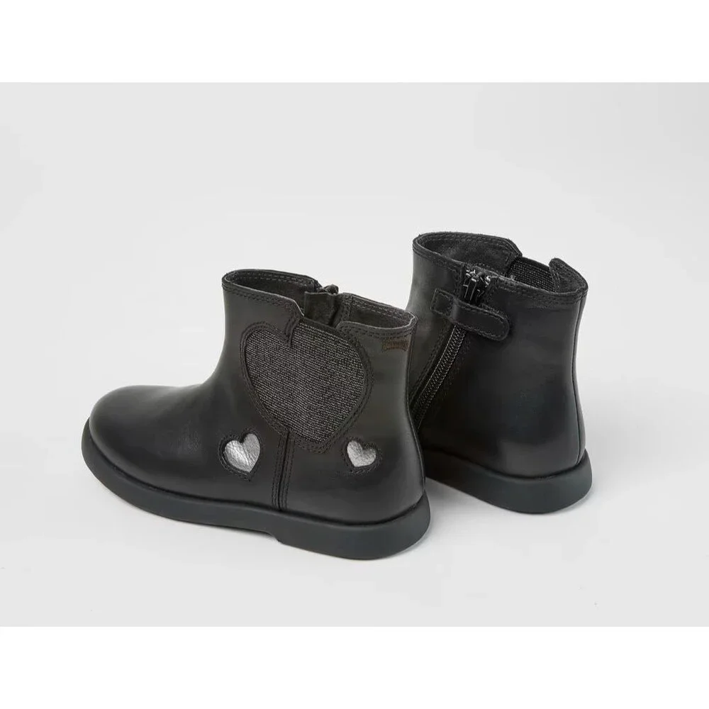 Camper Kids Duet  Chelsea Black Leather Ankle Boots Heart Details Sz 36